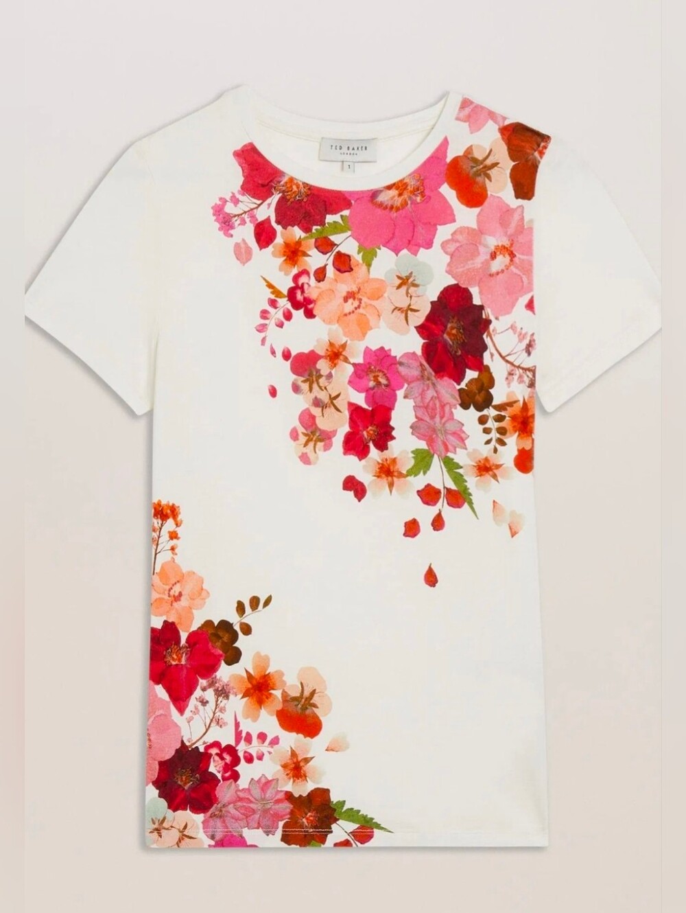 Ted Baker London White Floral Placement Print T-Shirt Top Size 1 (US 4 / Small)